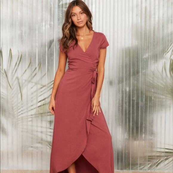 LSPACE REVOLVE Red Rust Goa Maxi Midi Slit Open Tie Plunge VNeck Wrap Dress XS - Picture 5 of 9